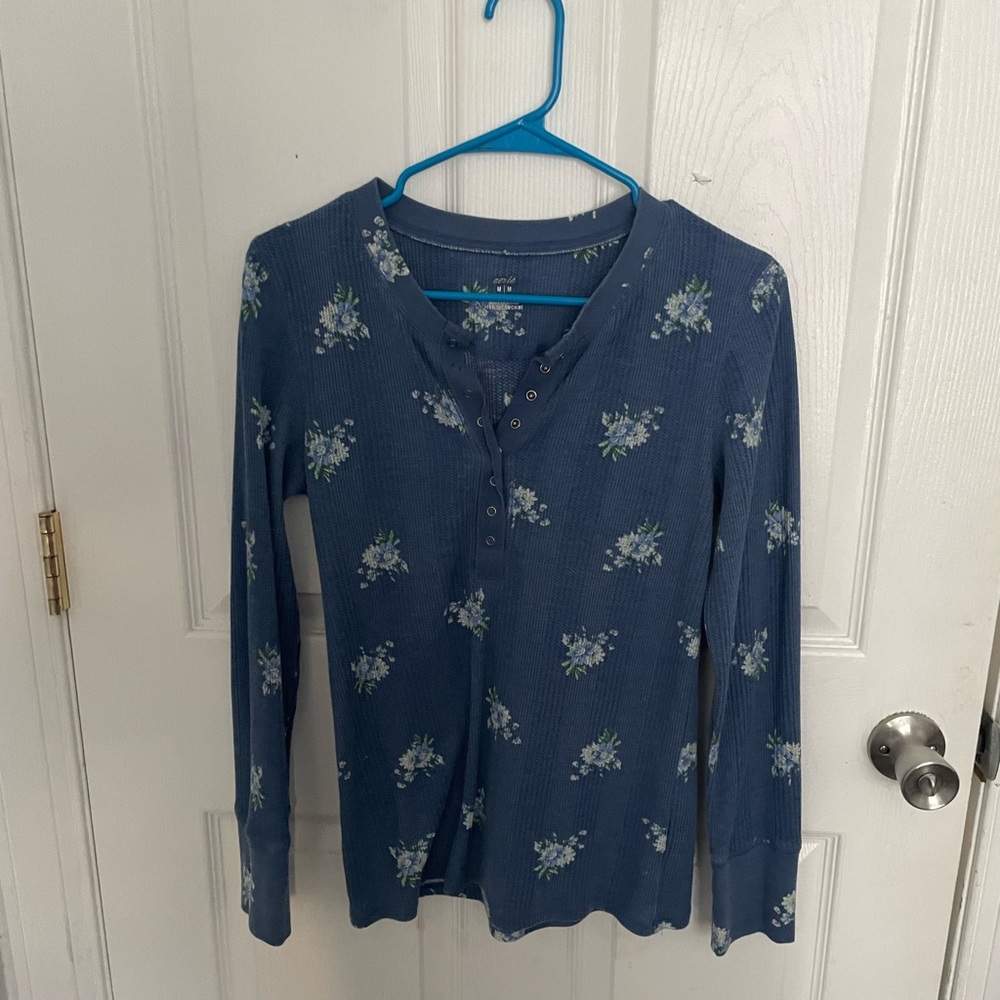 Blue Floral Aerie Long Sleeve Thermal